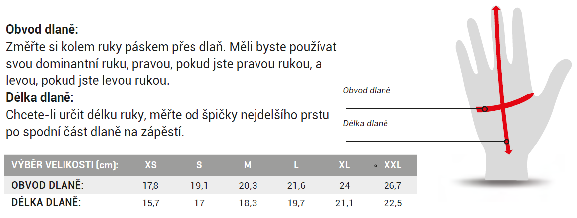 tabulka pro vyber velikost rukavic kls